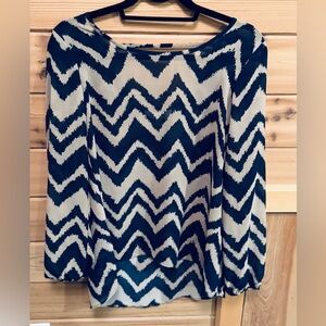Chevron Pattern Blouse in Blue and White